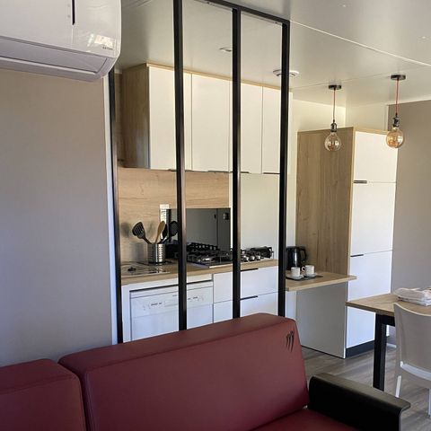 BUNGALOW 8 personnes - Mobil-home | Ultimate | 4 Ch. | 8 Pers. | Terrasse surélevée | 2 SDB | Clim. | TV