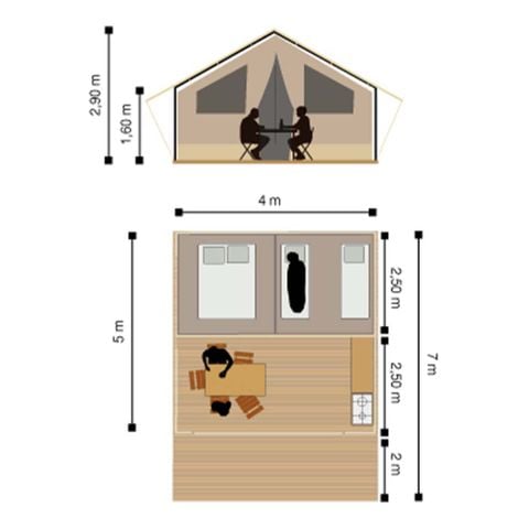 Canvas and wooden tent 5 persons - larzac lodge tent