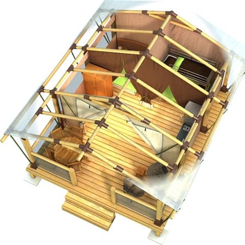 Tente en toile et en bois 5 personnes - Grande Lodge Nature et Luxe