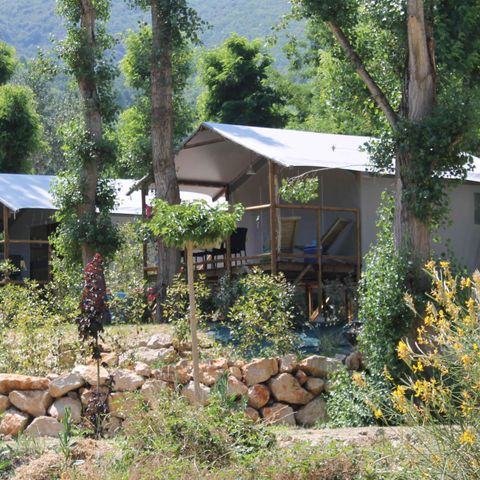 Safarizelt 4 Personen - Komforthütte Lodge auf Stelzen 32m²