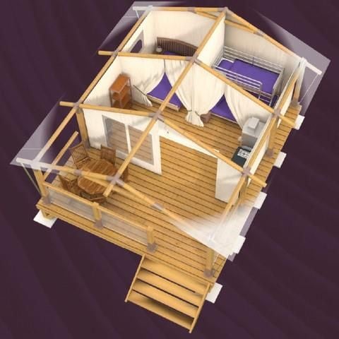Canvas and wooden tent 4 persons - Lodge on stilts Comfort+ 30m² - Without sanitary facilities