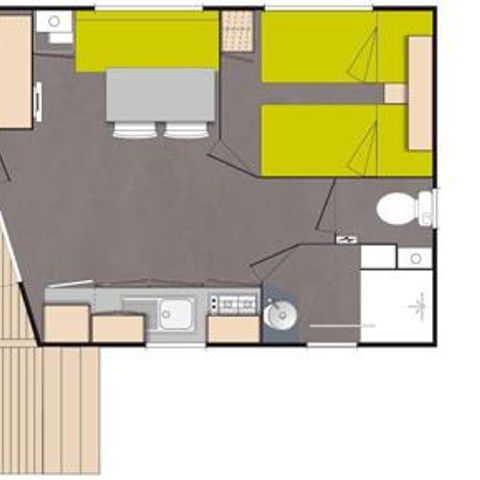 Mobilheim 4 personen - „Loggia Confort“ - 24 m² - 2 Schlafzimmer - Überdachte Terrasse - Klimaanlage - TV