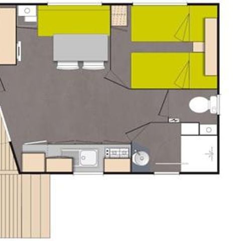 Mobilhome 4 personnes - Loggia Confort 24m² - 2 chambres - Terrasse couverte - Clim - TV