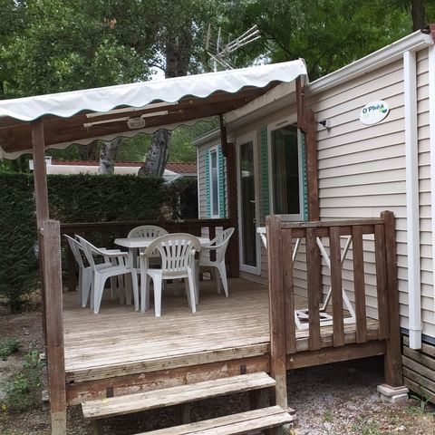 Mobilheim 5 personen - „Confort“ - 29 m² - 2 Schlafzimmer - Überdachte Terrasse - Klimaanlage - TV