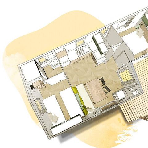 Stacaravan 6 personen - Comfort | 2 slaapkamers | 4/6 pers. | Eenpersoons terras | Airconditioning