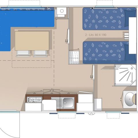 Mobilheim 4 Personen - Cottage Acapulco 4 pers 2 Schlafz. 1 Bad **.