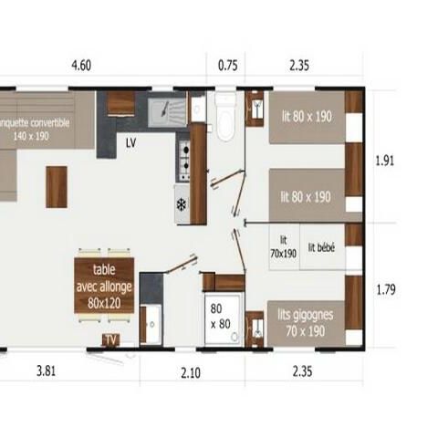 Stacaravan 6 personen - Premium+ 4 kamers 6 personen Airconditioning + TV