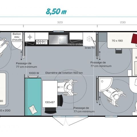 MOBILHOME 4 personnes - Classique 2 chambres 4.  PMR ( Personnes à mobilité réduite prioritairement)