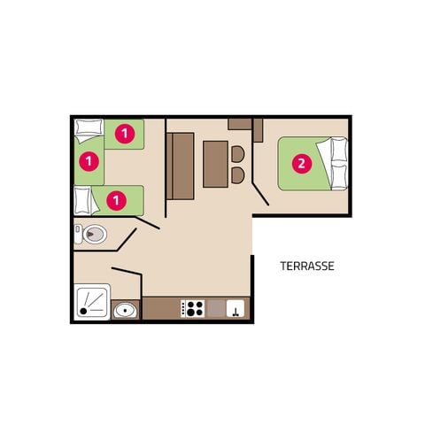 Mobilheim 5 Personen - Loggia 5 Personen (4 Erwachsene + 1 Kind)