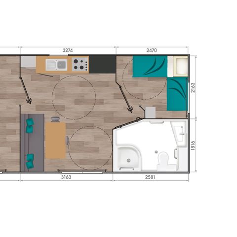 Mobile home 4 persons - Premium - PMR 30 m² - 2 bedrooms - Semi-covered terrace - TV - CLIM - Sheets - Towels