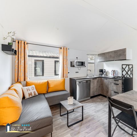 Mobile home 6 persons - Premium mobile home 33m² (3 bedrooms) + Dishwasher + 160cm bed + 15m² semi-covered terrace
