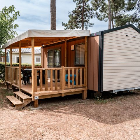 Stacaravan 2 personen - Stacaravan Premium 19m² (1 kamer) + Afwasmachine + 11m² halfoverdekt terras