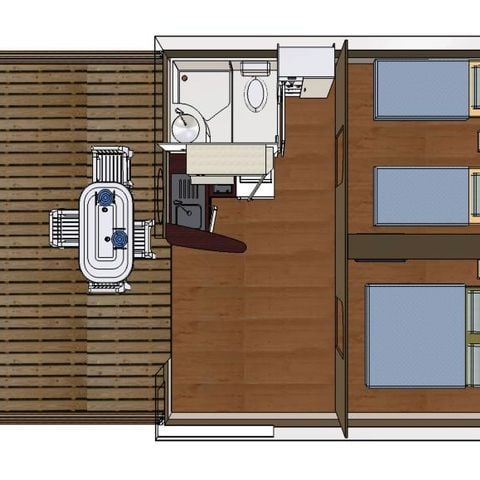 Tente en toile et en bois 5 personnes - Grand lodge 25m² (2 chambres) 5 pers