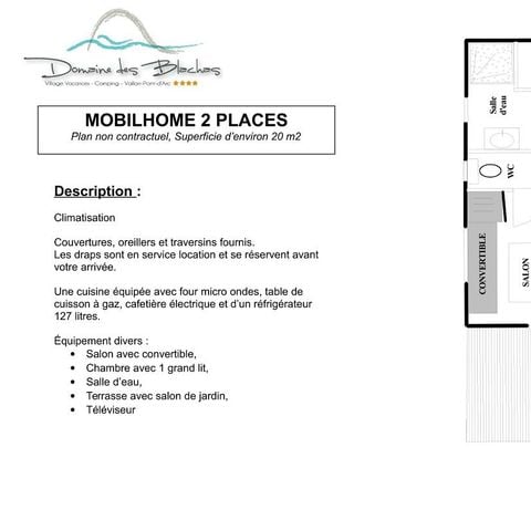 MOBILHOME 2 personnes - TERRASSE CLIM TV
