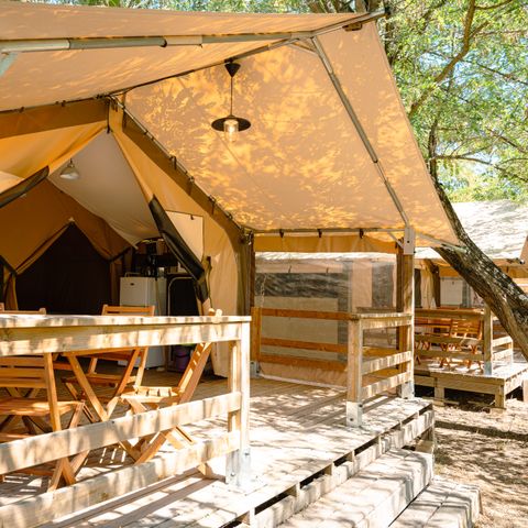 Tente en toile et en bois 5 personnes - Tente Lodge Victoria 2ch 5pers
