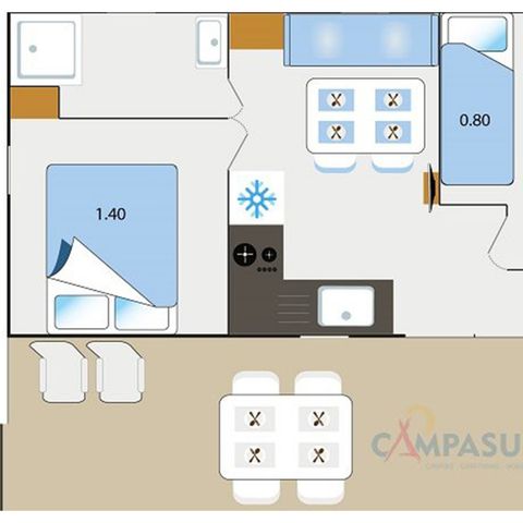 Mobilheim 4 Personen - Mobilheim Bandol - 21m² - 2 Schlafzimmer