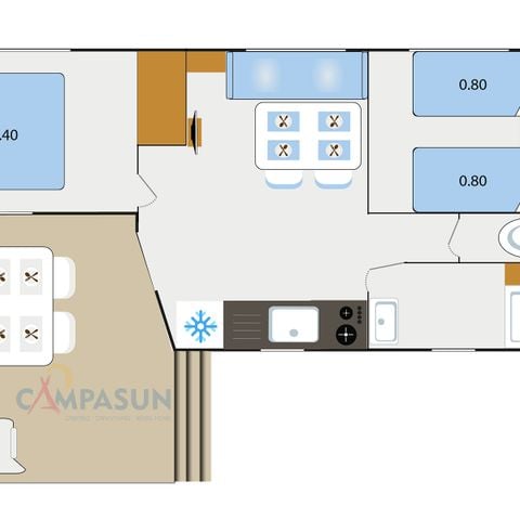 Stacaravan 4 personen - Caribische Stacaravan - 24m² - 2 Slaapkamers