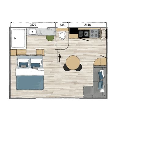 Stacaravan 2 personen - Sunêlia Luxe TAOS S2 2 pers. 1 slaapkamer. 1 badkamer. met of zonder privé jacuzzi