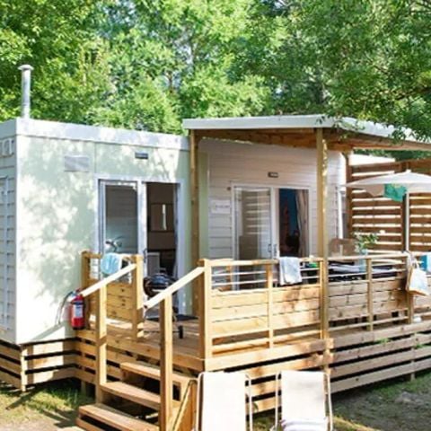 BUNGALOW 6 personnes - Mobil-home | Comfort | 3 Ch. | 6 Pers. | Terrasse surélevée | 2 SDB | Clim.