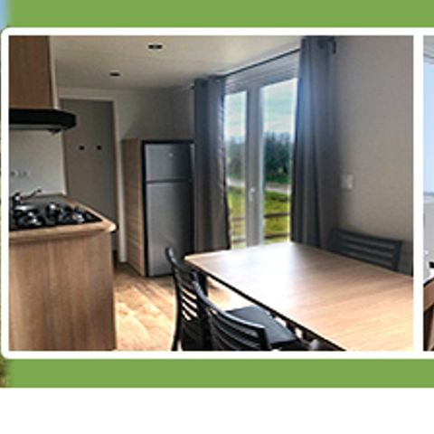 Mobilheim 5 personen - 2 Zimmer Premium 32m2 mit überdachter Terrasse von 18m2 Geschirrspüler, 2 Liegestühle