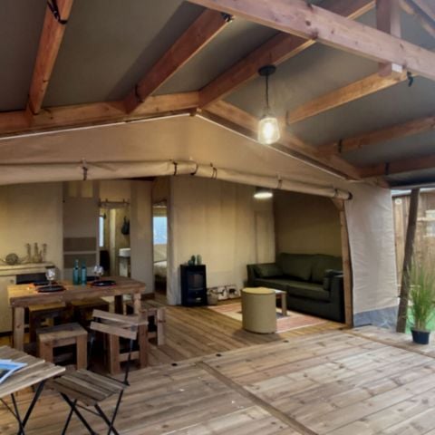 Tente en toile et en bois 5 personnes - Tente Lodge 32 m2 2 ch 4/5 pers