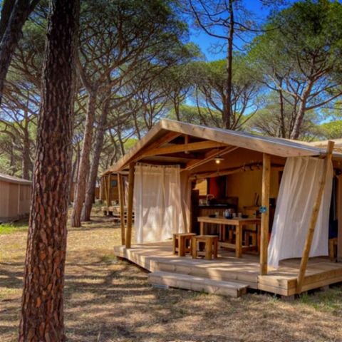Tente en toile et en bois 5 personnes - Tente Lodge 32 m2 2 ch 4/5 pers