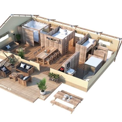Safaritent 6/7 personen - TENTE - LODGE 49 m2 - 3 sl.k.