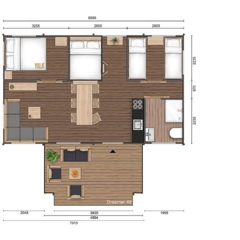 Tente en toile et en bois 7 personnes - TENTE LODGE 49 m2 3 ch 6/7 personnes