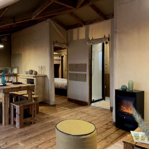 Tente en toile et en bois 5 personnes - Tente Lodge 32 m2 2 ch 4/5 pers