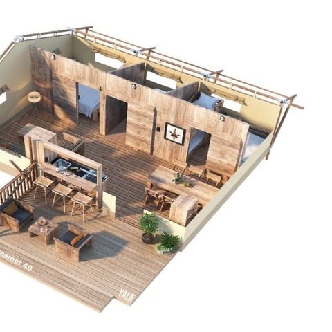 Tente en toile et en bois 5 personnes - TENTE LG 40 m2 2 ch 4/5 pers SAMEDI