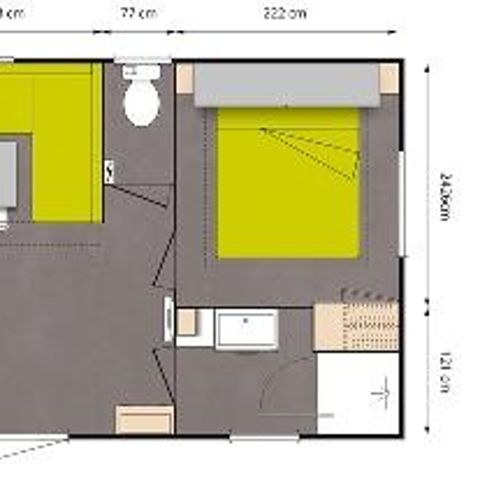 Mobilheim 4 personen - Standard 29m² 2 Zimmer + halbüberdachte Terrasse