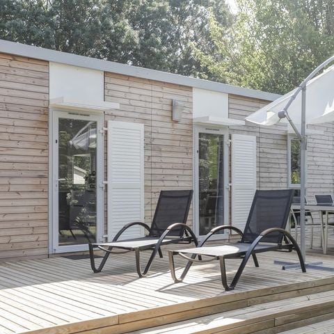 Stacaravan 4 personen - Premium 40m² 2 kamers + CLIM + TV + panoramisch terras + Bedlinnenpakket + handdoeken