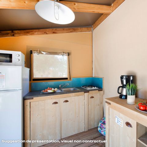 Tente en toile et en bois 5 personnes - Cabane Cotton Toilée Confort 35m² + TV