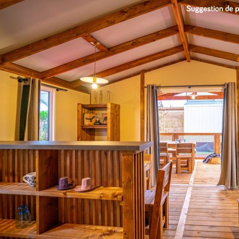Tente en toile et en bois 5 personnes - Lodge Premium VIP 45m² 2 chambres dont terrasse de 11m² + TV + Draps + Serviettes