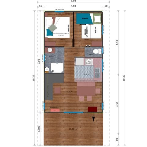Tente en toile et en bois 5 personnes - Lodge Premium VIP 45m² 2 chambres dont terrasse de 11m² + TV + Draps + Serviettes