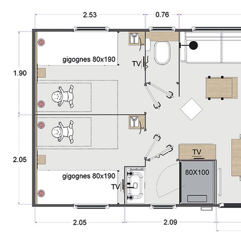 MOBILHOME 6 personnes - 3 CHAMBRES PRENIUM