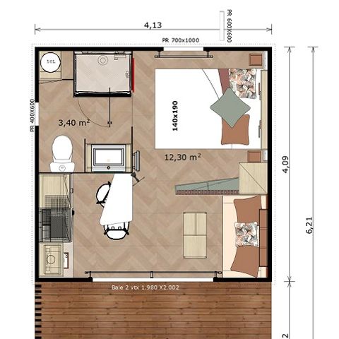 Chalet 2 Personen - Komfort 16m² - 1 Zimmer + Überdachte Terrasse + Reversible Klimaanlage + TV