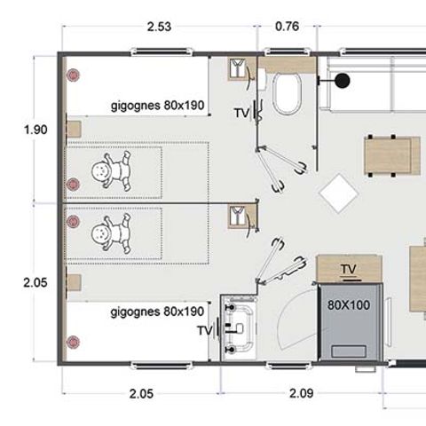 BUNGALOW 6 personnes - SPA Premium 40m² - 3 chambres - 2 salles de bain + Terrasse + Clim réversible + TV