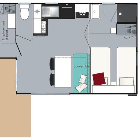 Stacaravan 7 personen - Evasion+ - 7 slaapplaatsen - 2 slaapkamers - 28m² - Badkamer