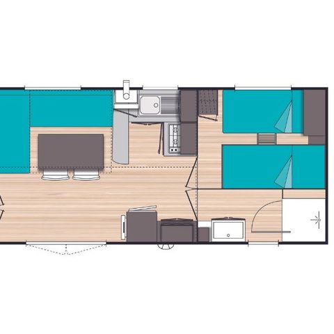 Stacaravan 6 personen - Evasion+ - 2 kamers - 23m² - Voor