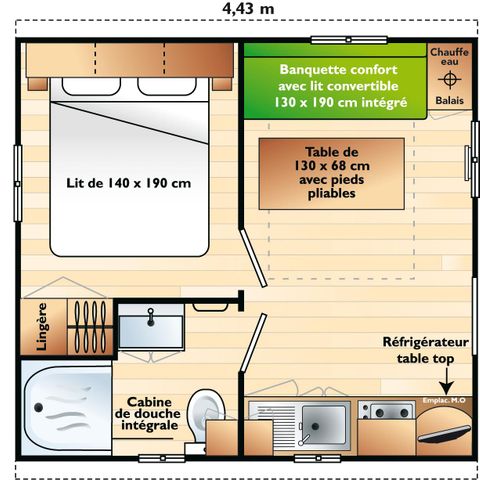 Mobile home 2 persons - 1 room by the pond, 16m2 category 1
