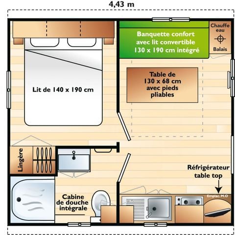 MOBILHOME 2 personnes - 1 chambre bord d'étang, 16m2 catégorie 1