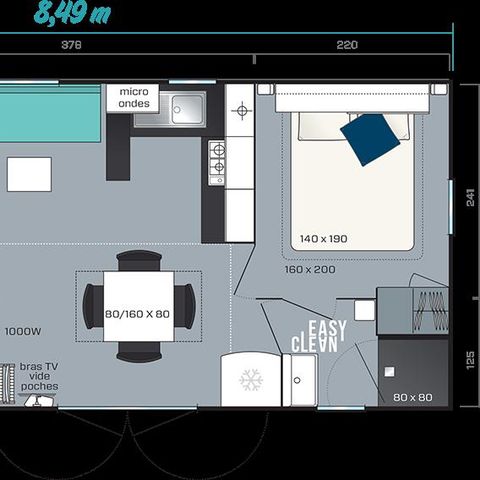 Stacaravan 6 personen - 3 slaapkamers, LUXE, 34m2 categorie 4