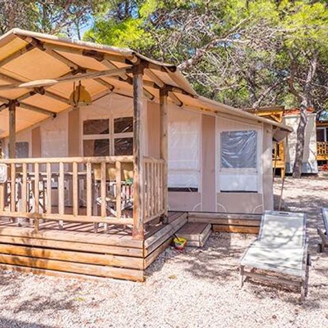 Tente en toile et en bois 5 personnes - Tente Safari | 2 Ch. | 4/5 Pers. | Clim.