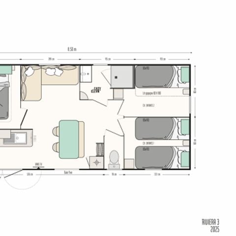 Mobilhome 6 personas - Mobil-home Riviera Premium 34m² - 3 habitaciones - terraza semi-cubierta - climatizado