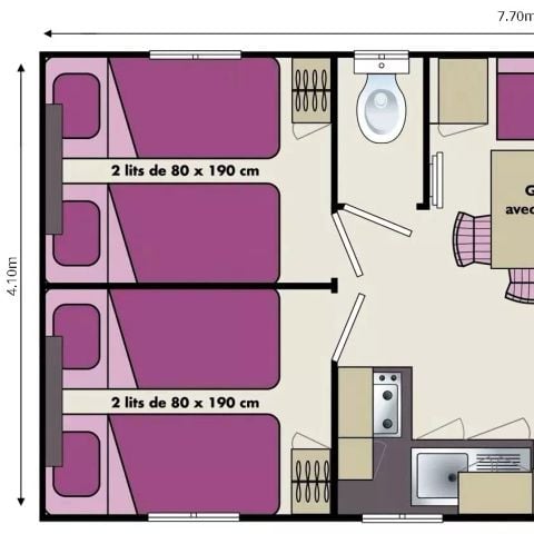 Stacaravan 6 personen - Salon+ 4 kamers 6 personen