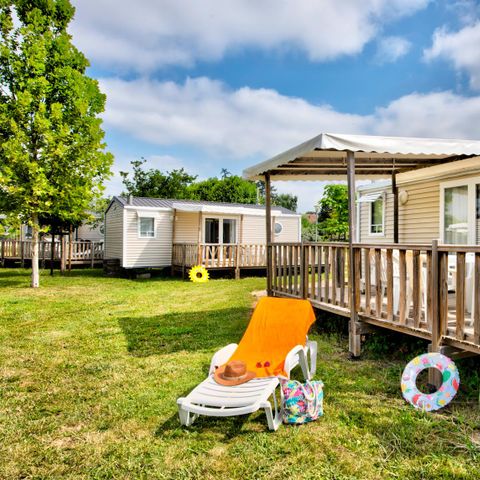 Mobilheim 4 personen - Komfort 27m² 2 Zimmer + halbüberdachte Terrasse 18m² + TV + KLIMA