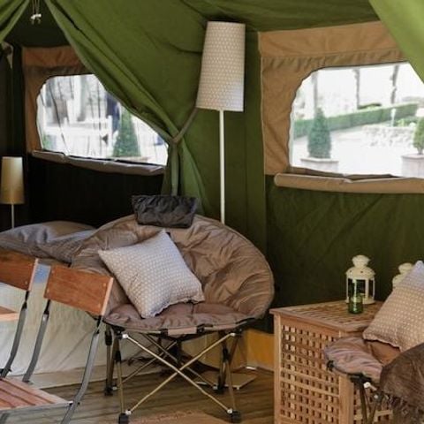 Bungalowzelt 5 personen - Freeflower Standard 37m² - 2 Zimmer - Davon überdachte Terrasse 13m² - Ohne Sanitäranlagen