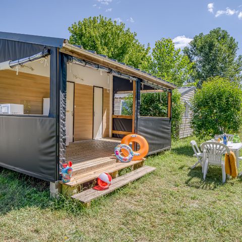 Bungalowzelt 5 personen - Standard 27m² 2 Schlafzimmer mit WC - ohne Bad + überdachte Terrasse