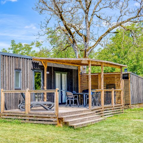 Mobilheim 6 Personen - Homeflower Premium 35m² - 3 Schlafzimmer + halboffene Terrasse + TV + Bettwäsche + Handtücher + KLIMAANLAGE